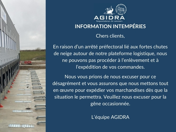 INTEMPERIES JANV 2026 Agidra grossiste alimentaire